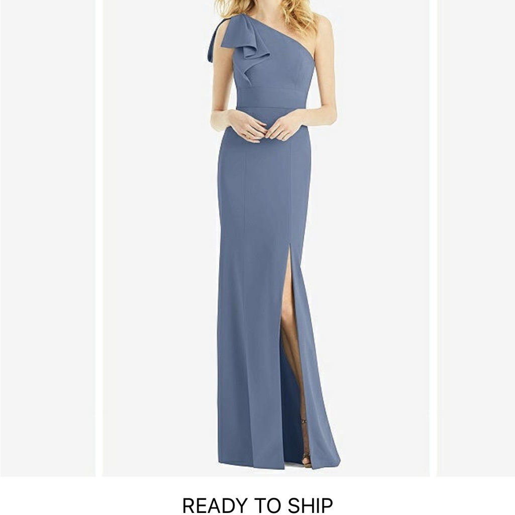 After Six Blue One-Shoulder Slit Gown